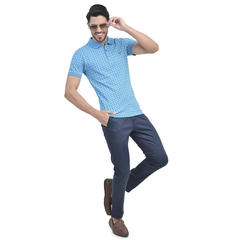 Blue Printed Polo T-shirt for Men | WOODLAND | Woodlandworldwide