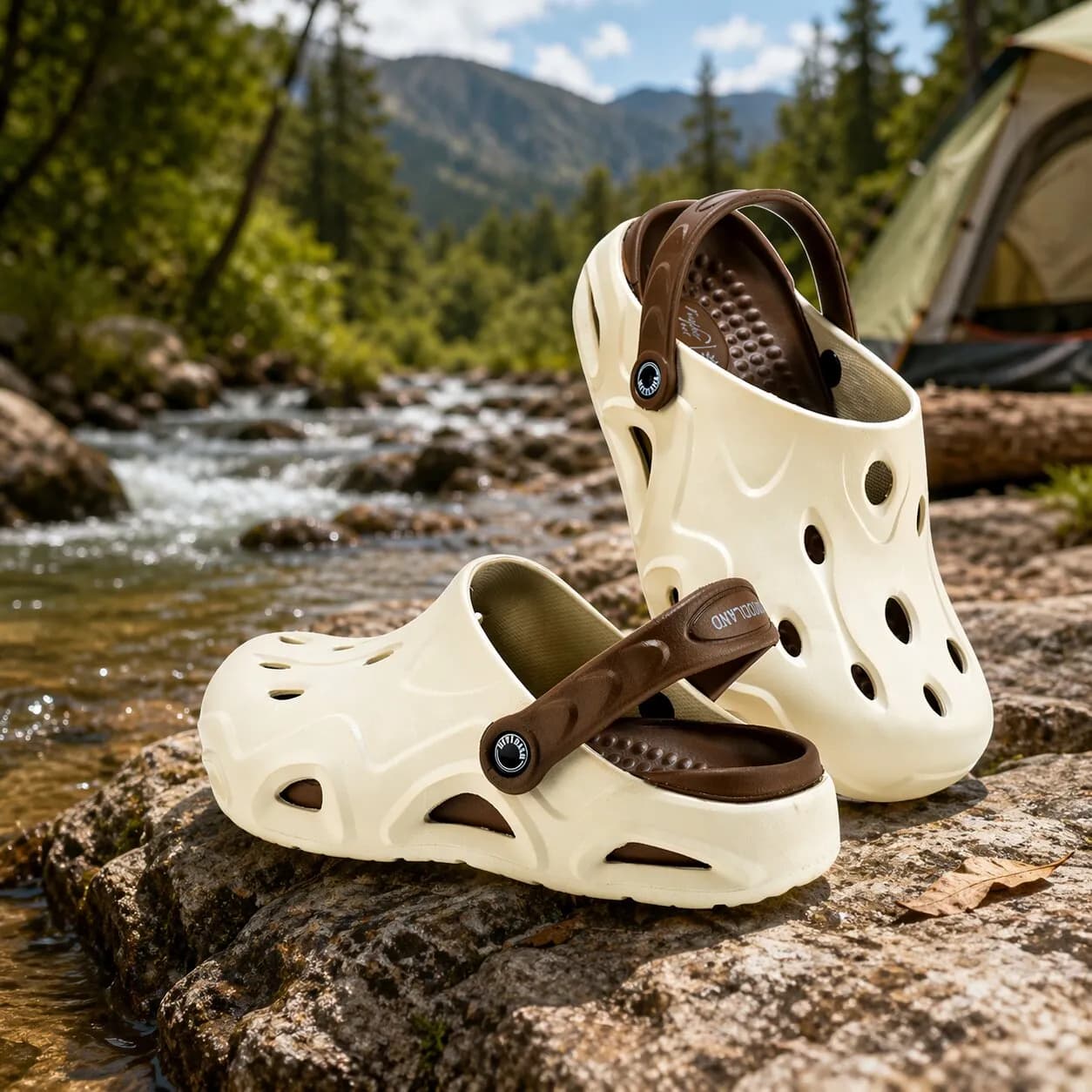Woodland OWhite/Brown Eva Mens Sliper Slider | WOODLAND