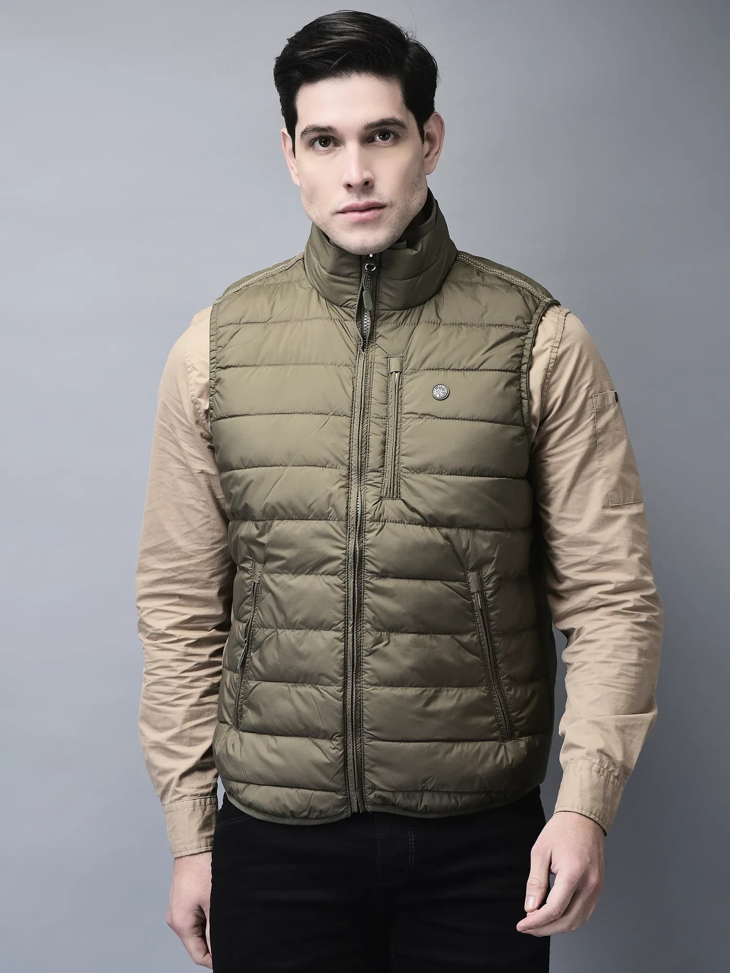 Olive sleeveless jacket for men | WOODLAND | Woodlandworldwide