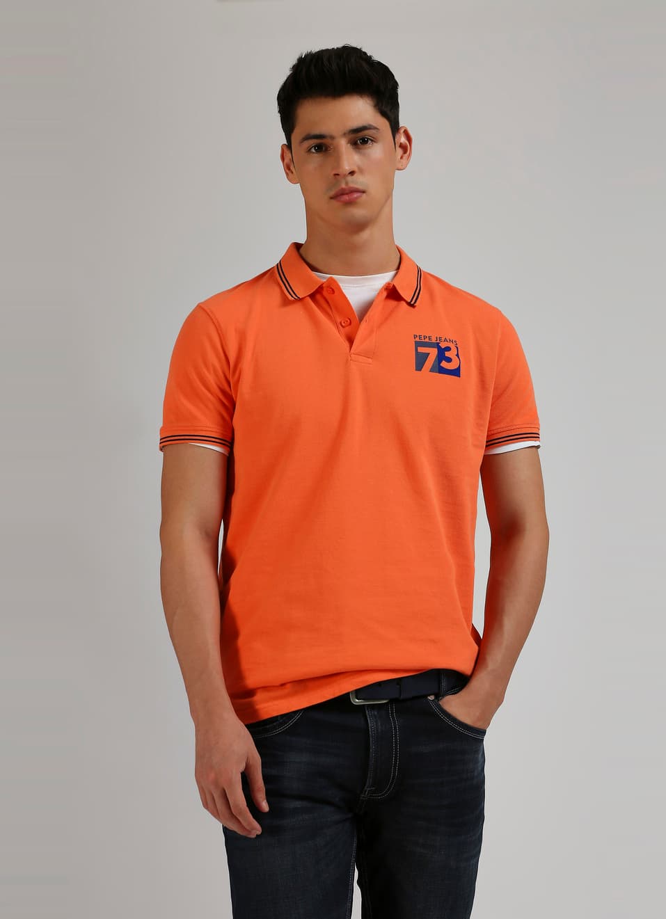 Gold Flock Print Contrast Tipping Detail Polo | Pepejeans