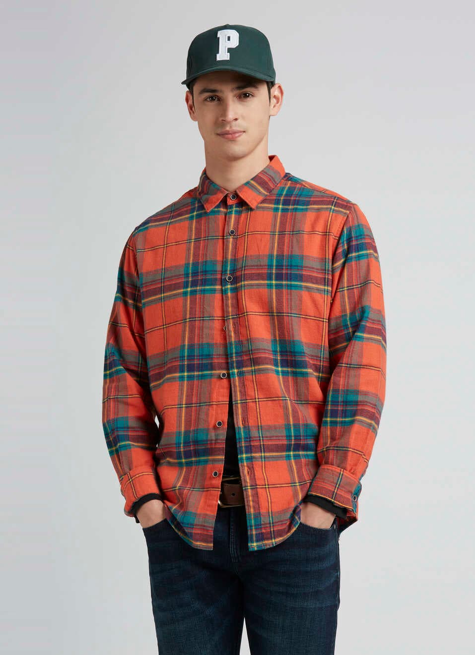 Orange Check Full Sleeve Shirt | Pepejeans