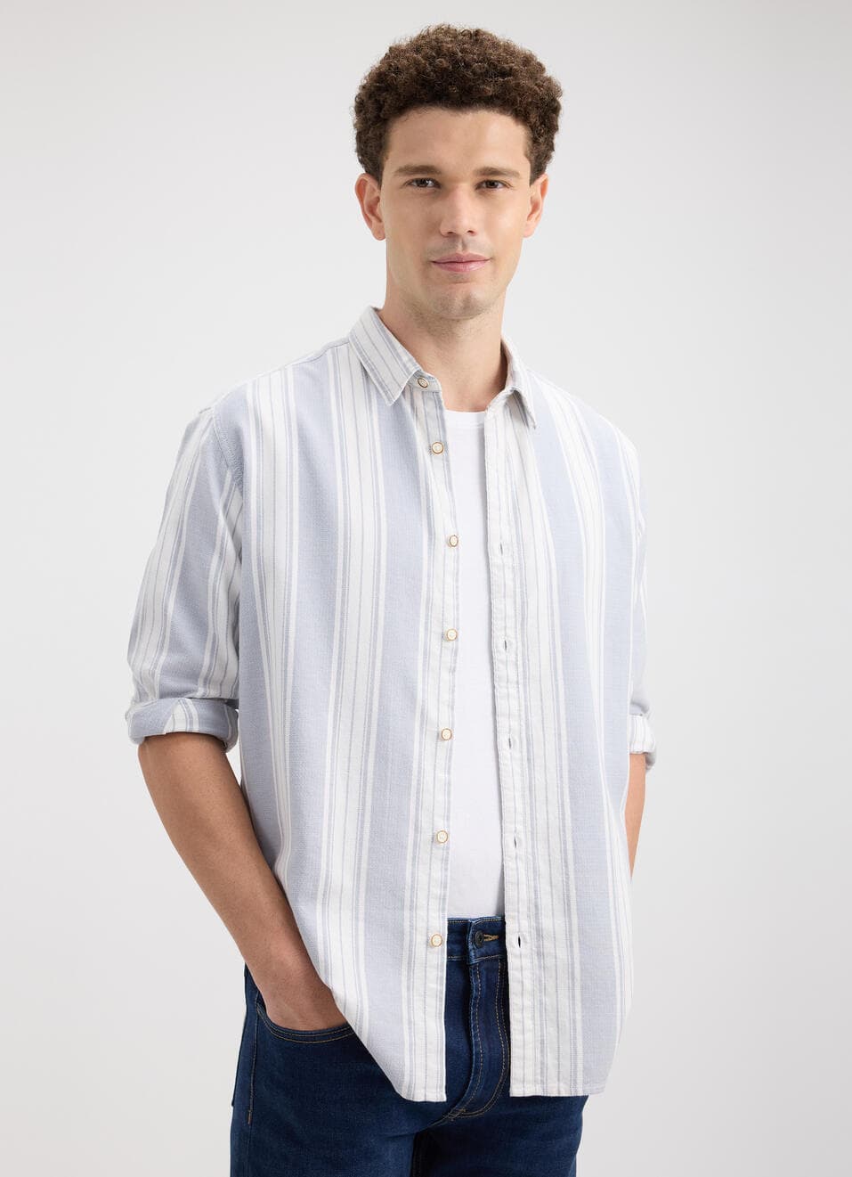 Men Grey Stripe Full Sleeve Shirt | Pepejeans