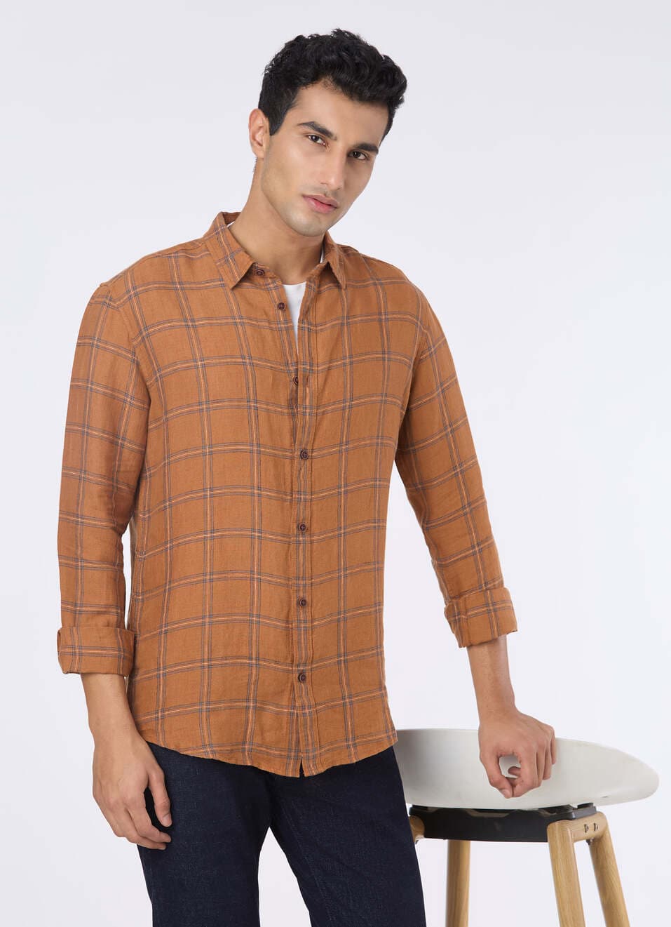 Men Brown Check Full Sleeve Shirt | Pepejeans