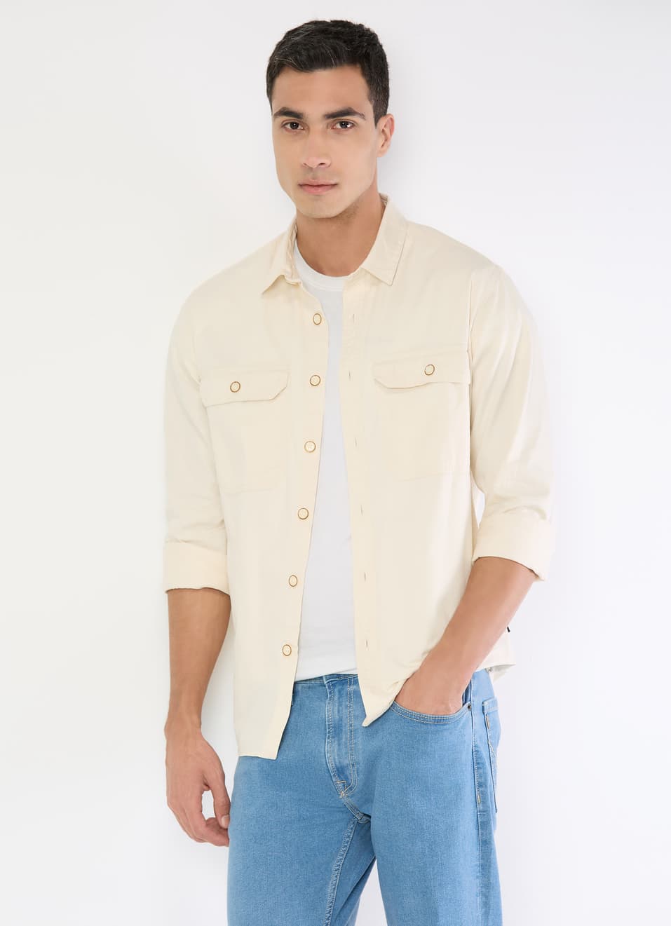 Men Beige Textured Full Sleeve Shirt | Pepejeans