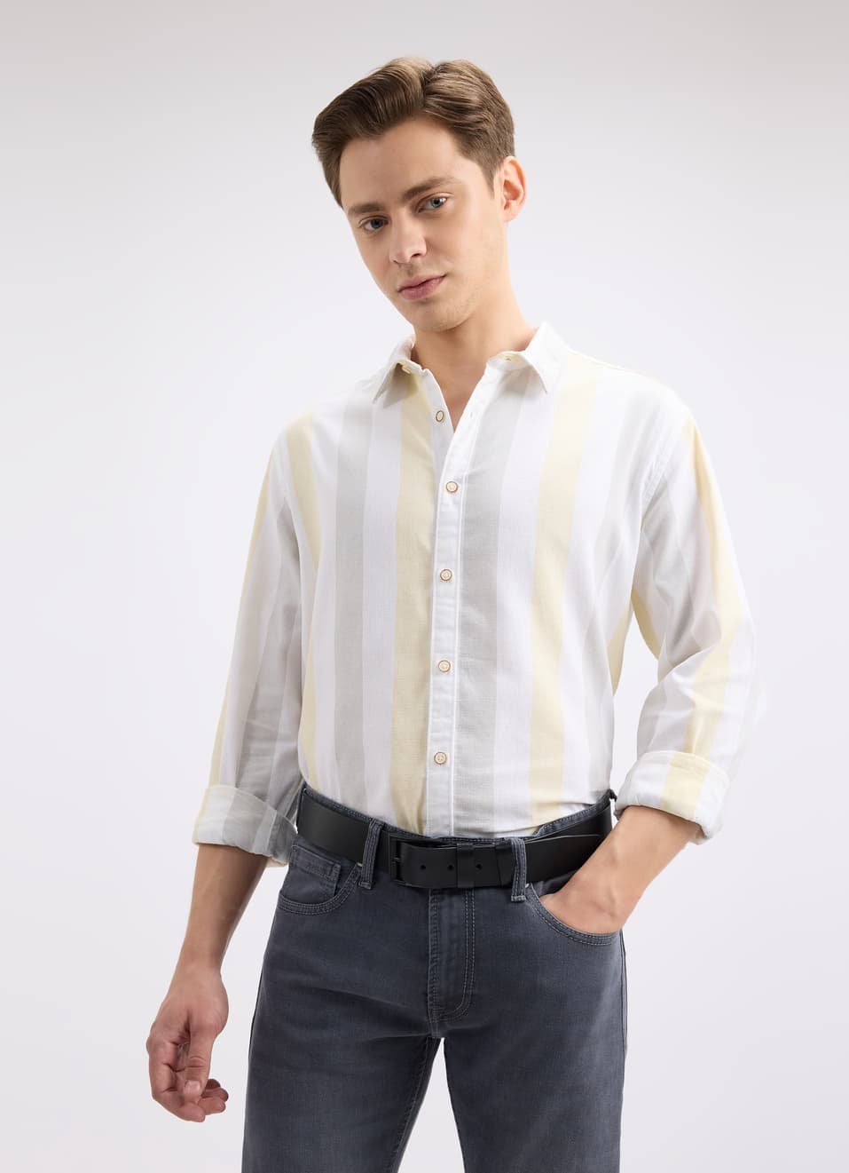 Men Yellow Stipre Full Sleeve Shirt | Pepejeans