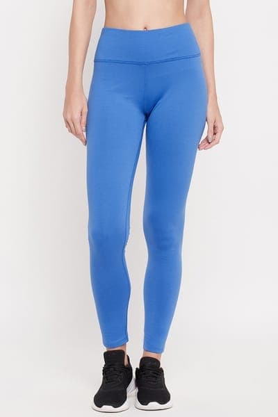 Buy Snug Fit Ankle-Length High-Rise Active Tights in Cobalt Blue Online - Clovia