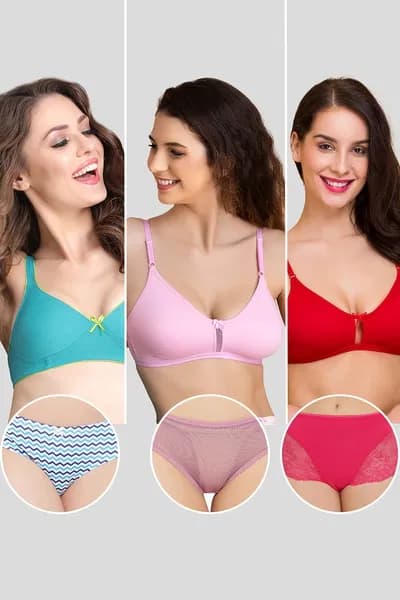 Pack of 6 Non-Padded Non-Wired Bras &amp; Panties | Clovia