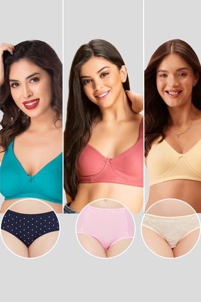 Pack of 6 Non-Padded Non-Wired Full Coverage Bras &amp; Panties