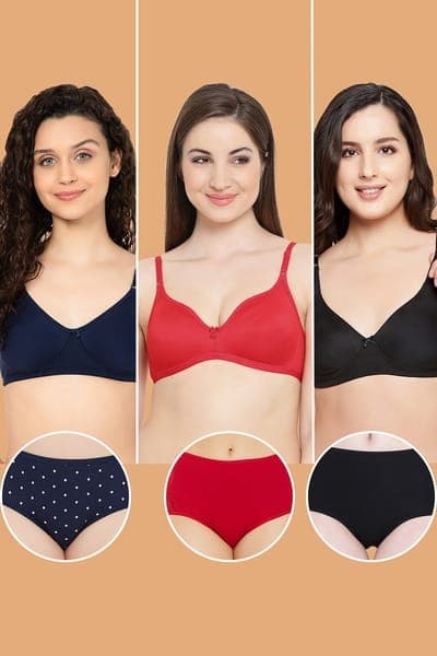 Pack of 6 Non-Padded T-shirt Bras &amp; Hipster Panties - Cotton