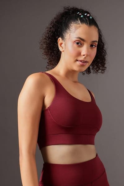 Medium Impact Sports Bra in Maroon with Removable Cups