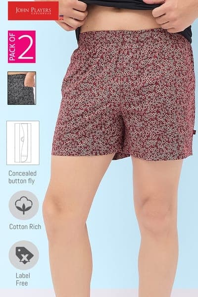 Pack of 2 John Players Geometric Print Boxers - 100% Cotton