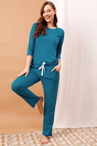 Chic Basic Top &amp; Pyjama Set in Ocean Blue - Modal