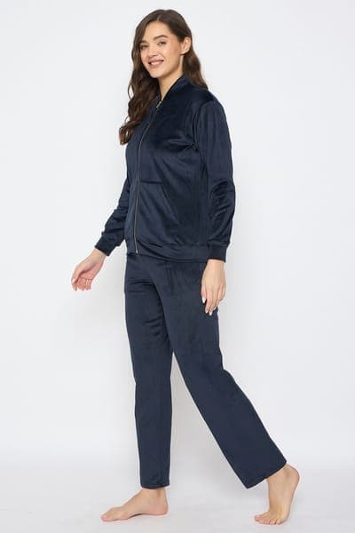 Chic Basic Jacket &amp; Pyjama Set in Navy - Velour