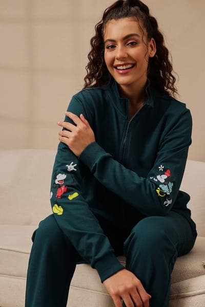 Disney Edition: Graphic Print Teal Blue 100% Terry Cotton Jacket &amp; Pyjama Set
