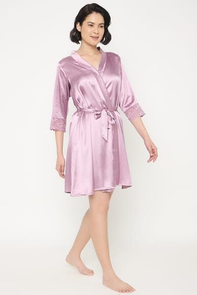 5 Pcs Bridal Nightwear Set in Light Purple - Satin