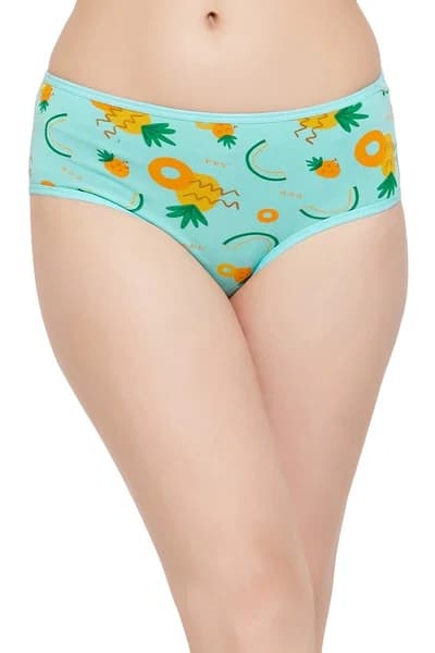 Mid Waist Fruit Print Hipster Panty in Sky Blue - Cotton | Clovia