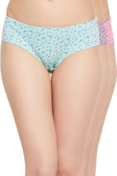 Pack of 3 Mid Waist Floral Print Hipster Panties with Inner Elastic - 100% Cotton