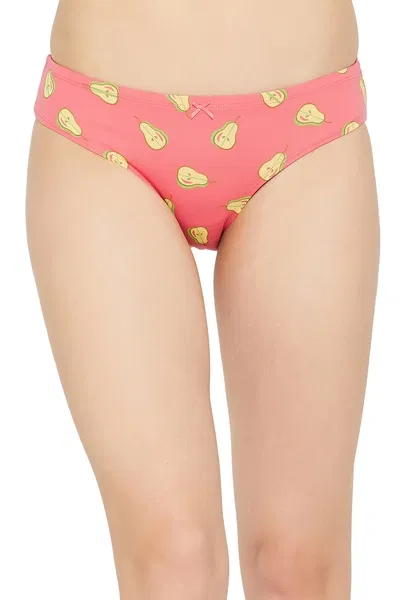 Low Waist Fruit Print Bikini Panty in Salmon Pink with Inner Elastic - Cotton | Clovia