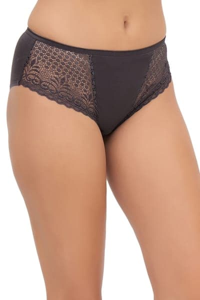 Mid Waist Hipster Panty in Charcoal Grey - Cotton &amp; Lace
