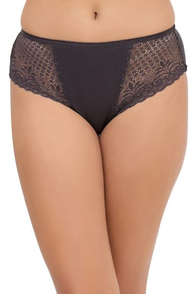 Mid Waist Hipster Panty in Charcoal Grey - Cotton &amp; Lace