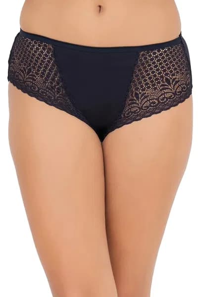 Mid Waist Hipster Panty in Navy Colour - Cotton &amp; Lace | Clovia