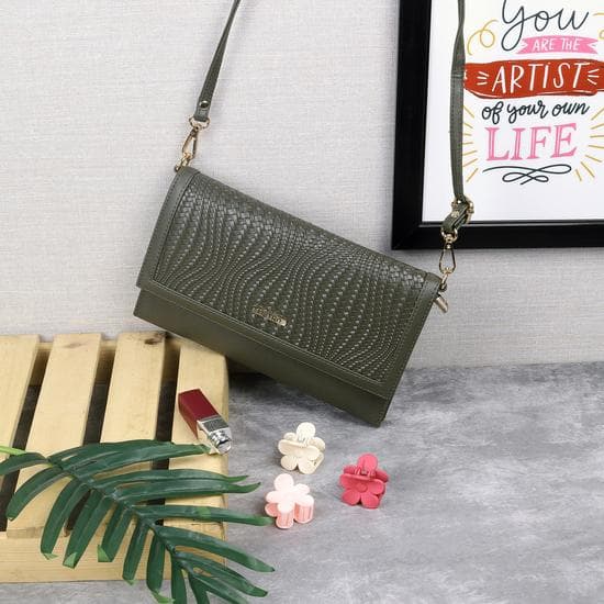 Women Green Clutch | Metro Shoes