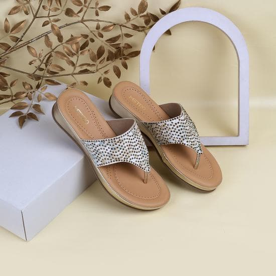 Women Gold Party Slip Ons | Metro Shoes