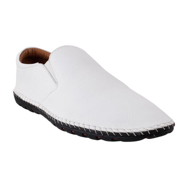 Men White Casual Moccasin | Mochi Shoes