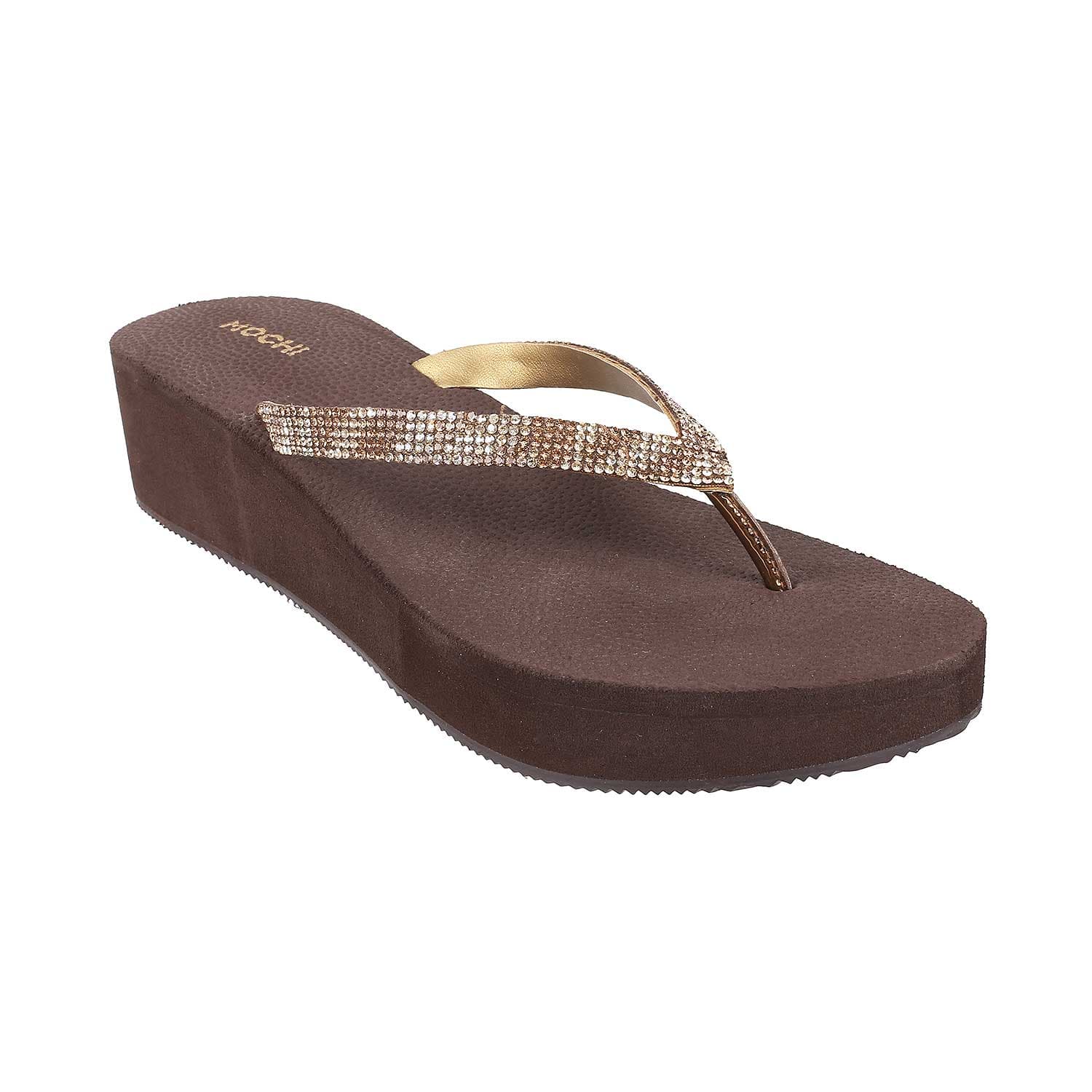 Women Antique-Gold Casual Sandals | Mochi Shoes