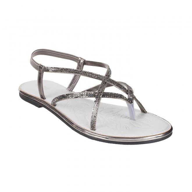 Women Gun-Metal Casual Sandals | Mochi Shoes