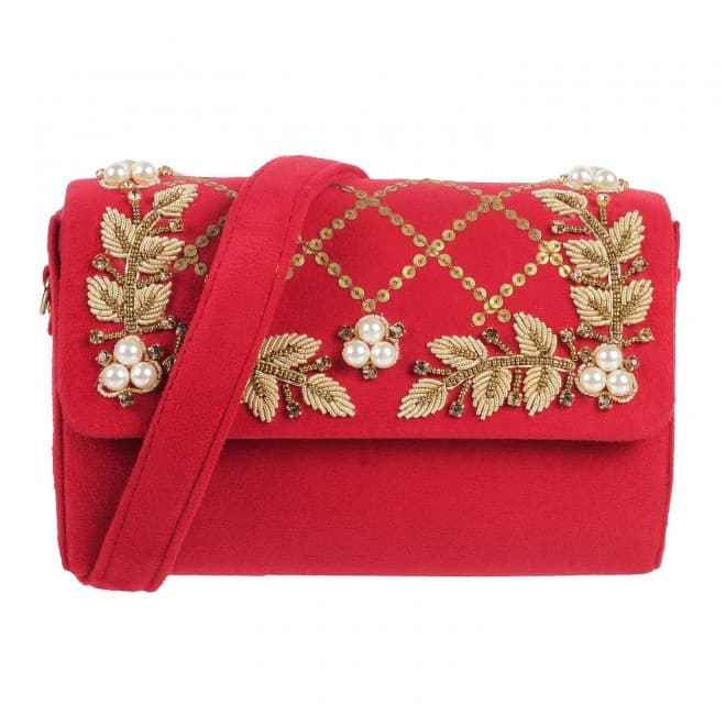 Women Red Flap Clutch