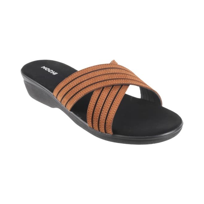 Women Tan Casual Slides | Mochi Shoes