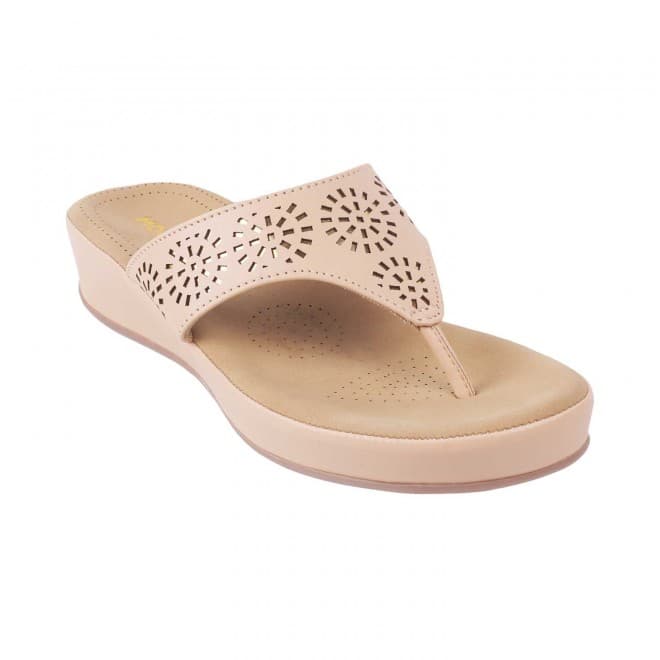 Women Beige Casual Slippers | Mochi Shoes