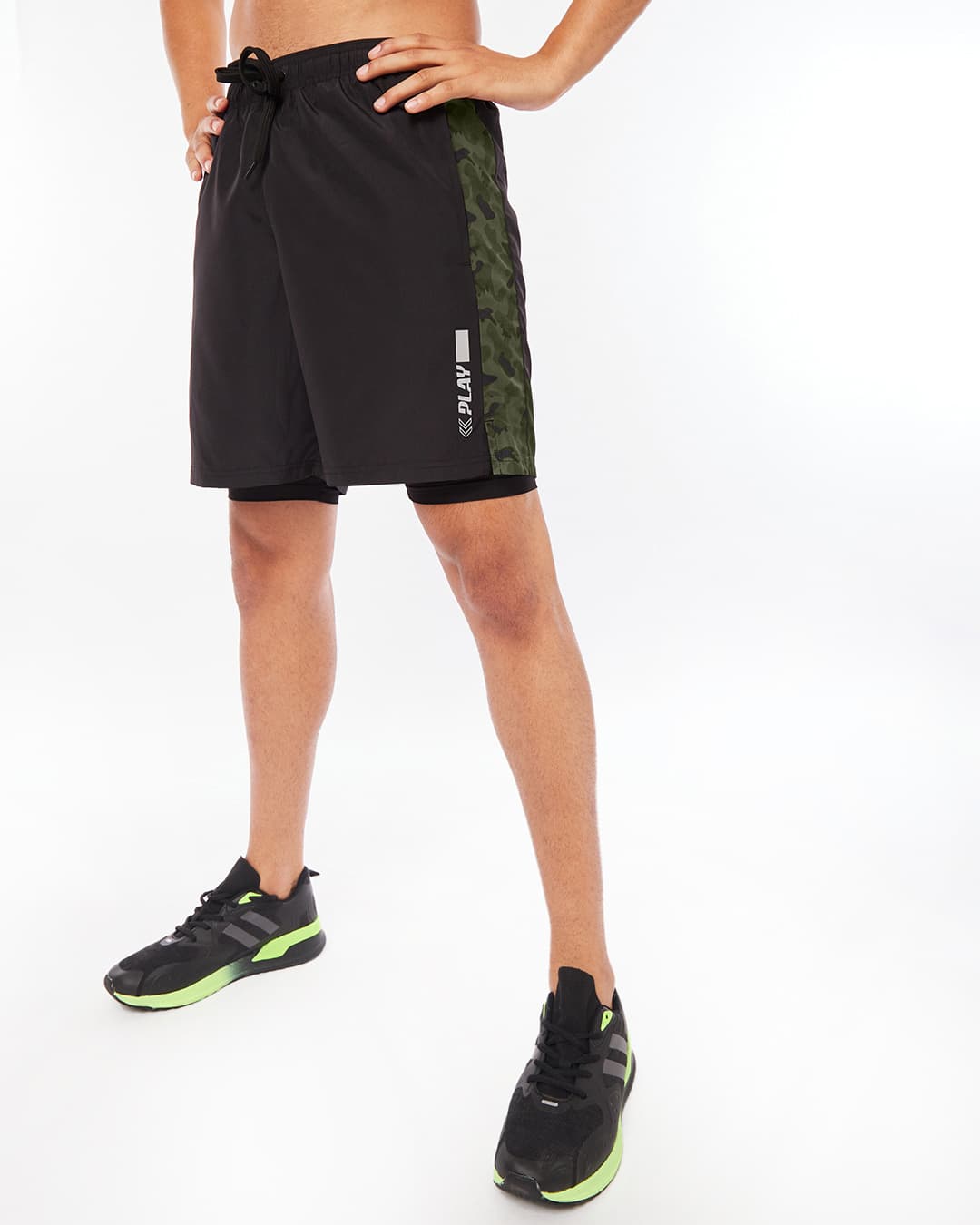 Buy Men's Black Camo Layered Training Shorts Online at Bewakoof