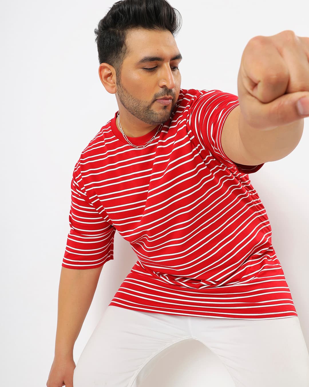 Buy Men's Red Stripe Oversized Plus Size T-shirt Online at Bewakoof