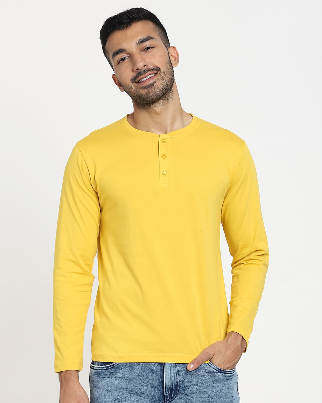 Buy Men's Yellow Henley Plus Size T-shirt Online at Bewakoof