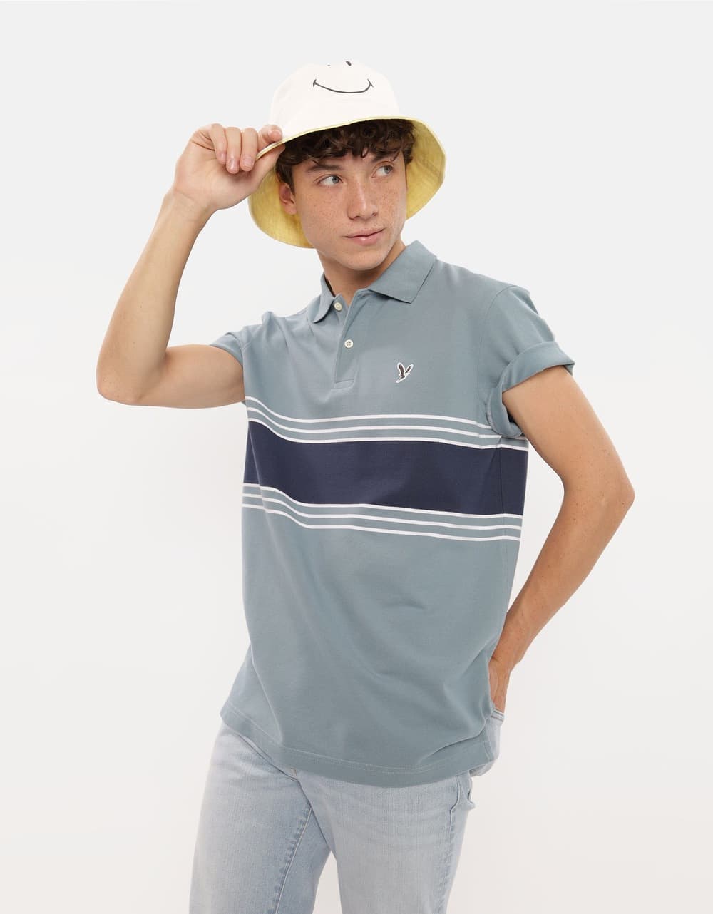 American Eagle Men Blue Striped Pique Polo Shirt | Aeo