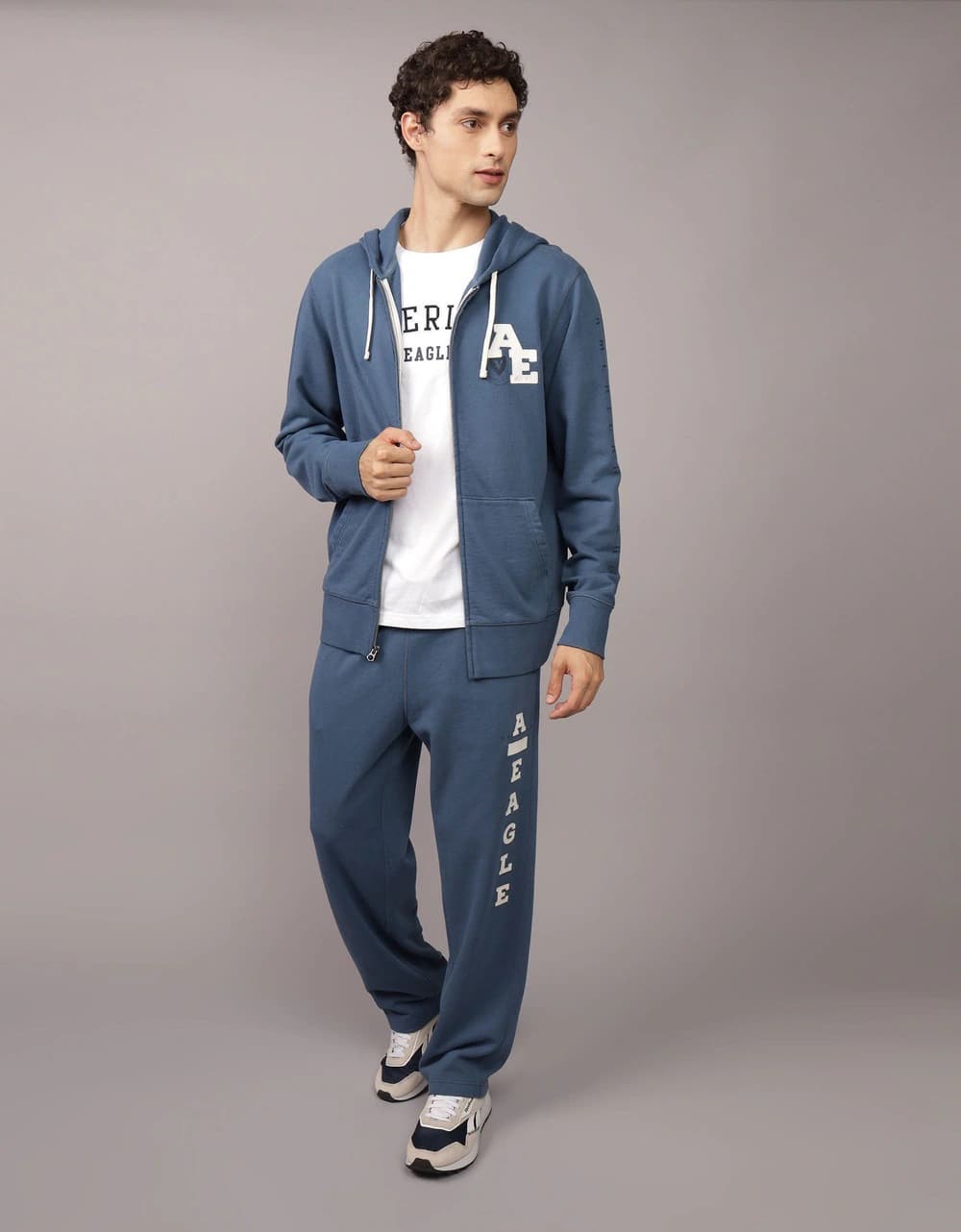 American Eagle Men Blue AE Logo Graphic Zip-Up Hoodie | Aeo American Eagle Men Blue AE Logo Graphic Zip-Up Hoodie | Aeo