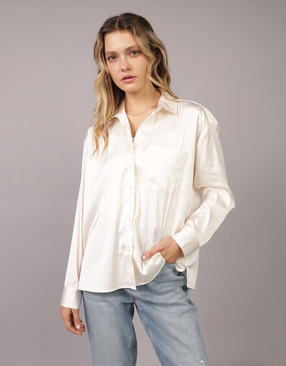 American Eagle Satin Button-Up Shirt | Aeo