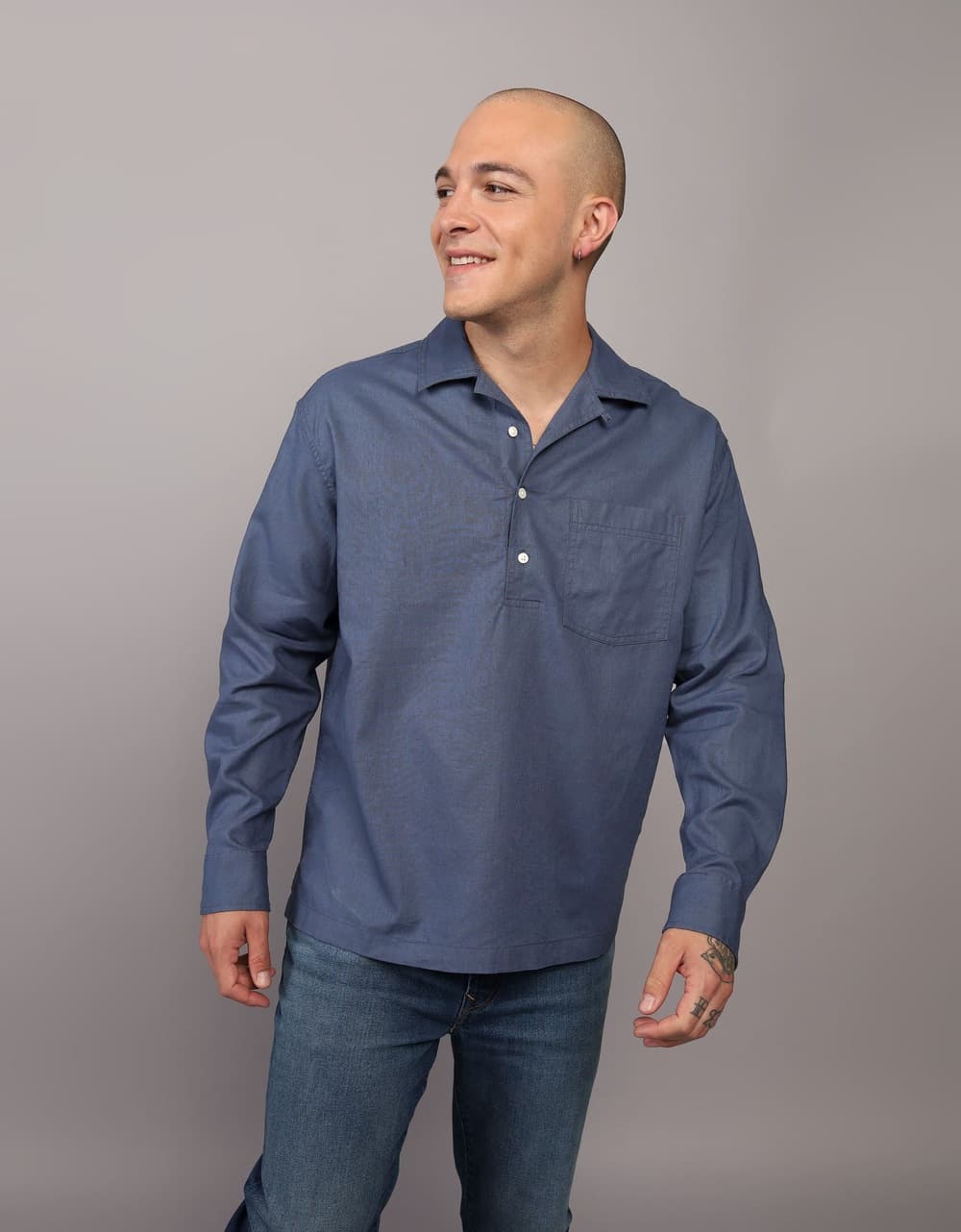 American Eagle Long-Sleeve Linen-Blend Popover Shirt | Aeo