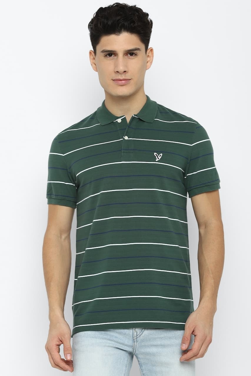 American Eagle Men Green Striped Polo Shirt | Aeo