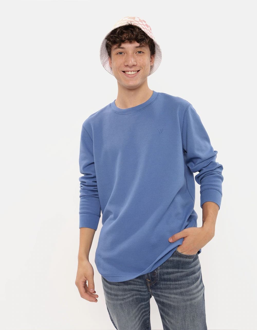 American Eagle Men Blue Long-Sleeve Thermal T-Shirt | Aeo American Eagle Men Blue Long-Sleeve Thermal T-Shirt | Aeo