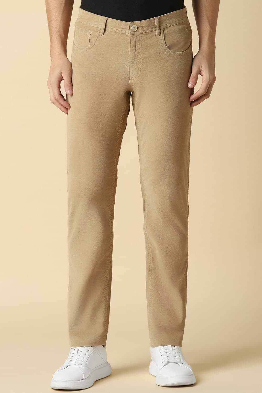 Men Beige Slim Fit Textured Casual Trousers | Allen Solly