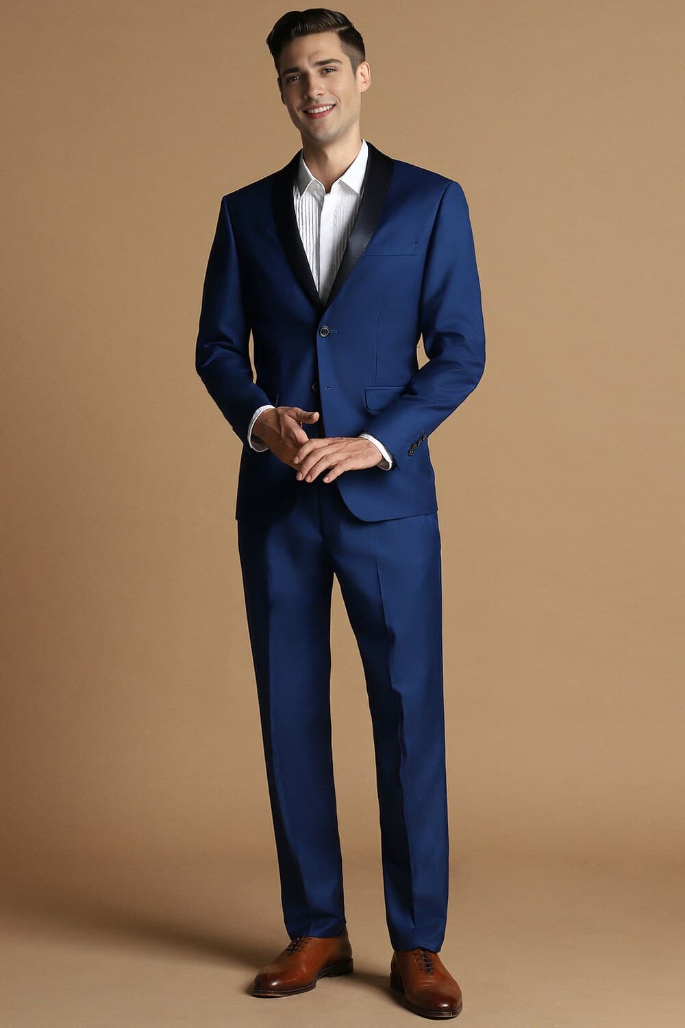 Men Navy Slim Fit Solid Formal Two Piece Suit | Allen Solly