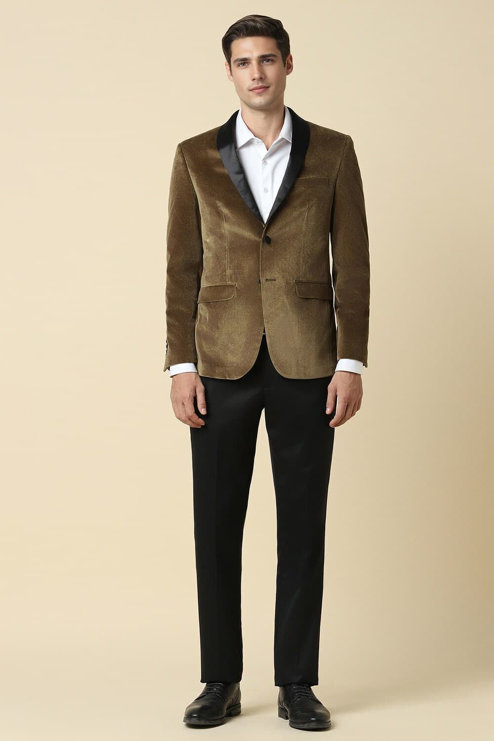 Men Brown Slim Fit Patterned Party Two Piece Suit