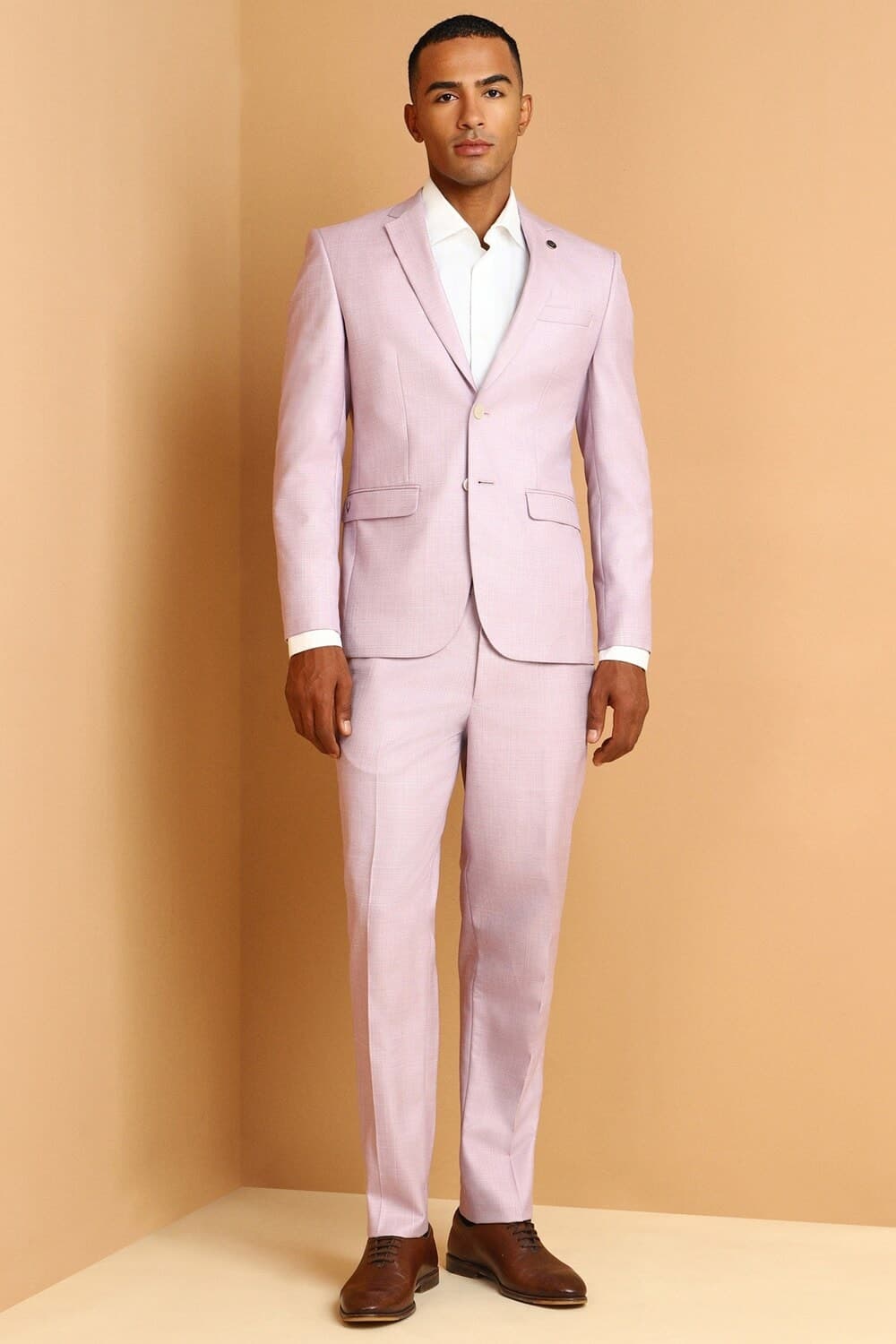 Men Pink Slim Fit Textured Formal Two Piece Suit