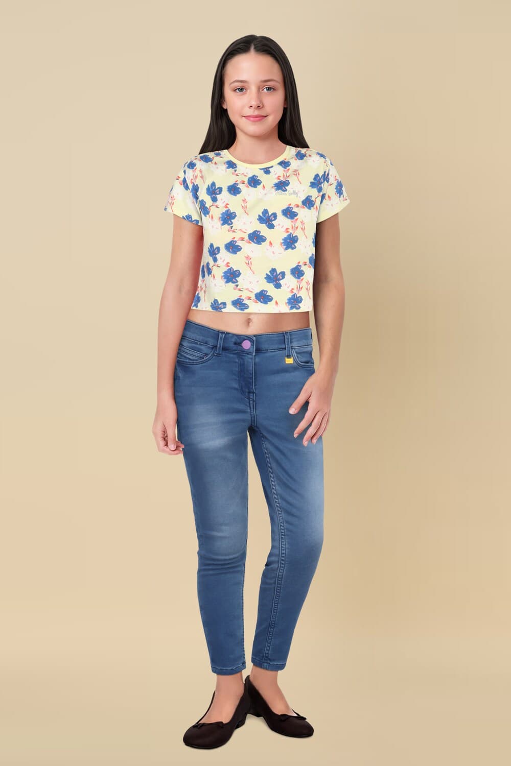 Girls Yellow Printed Casual T-shirt