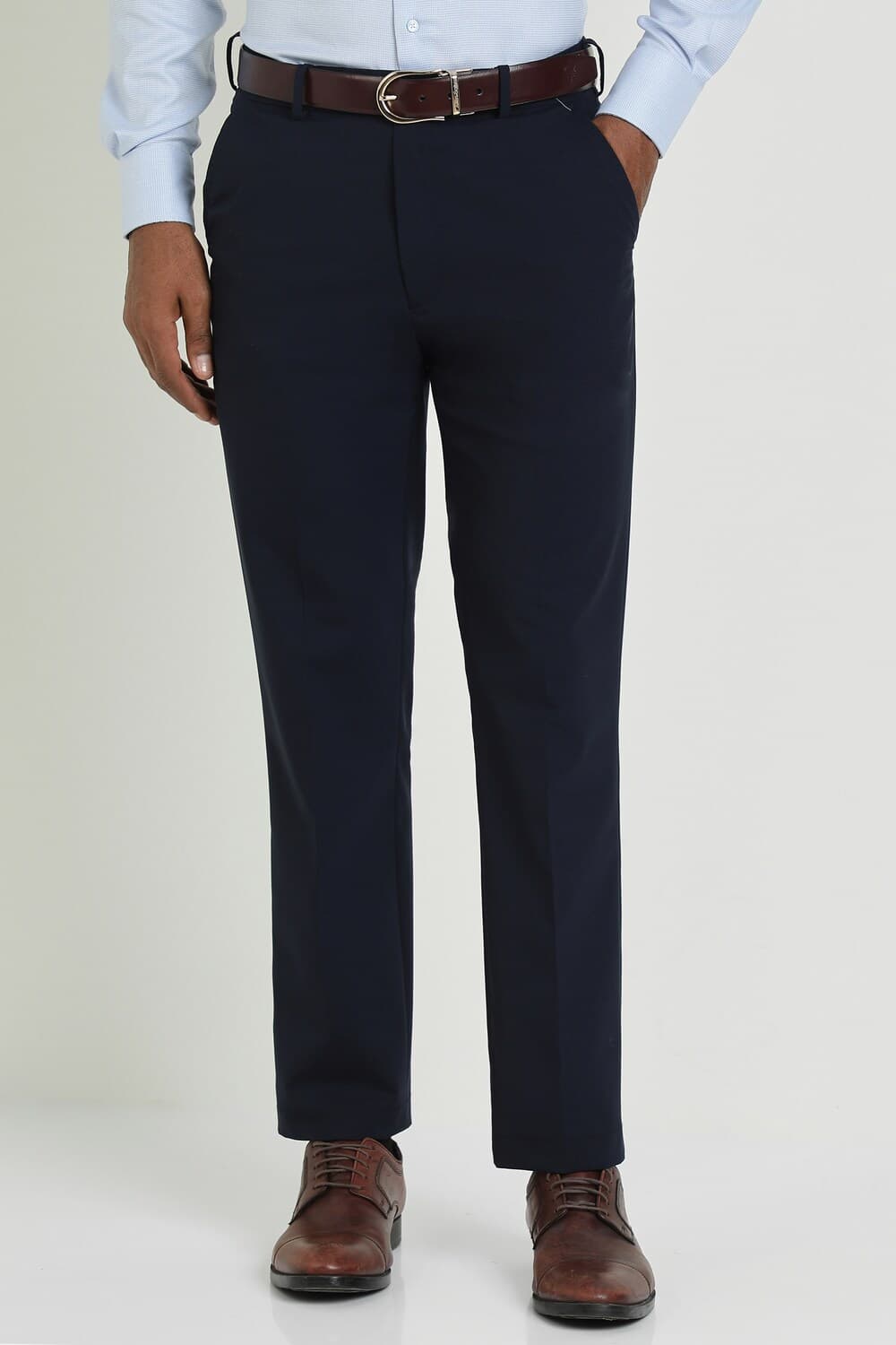 Men Navy Slim Fit Solid Formal Trousers | Allen Solly