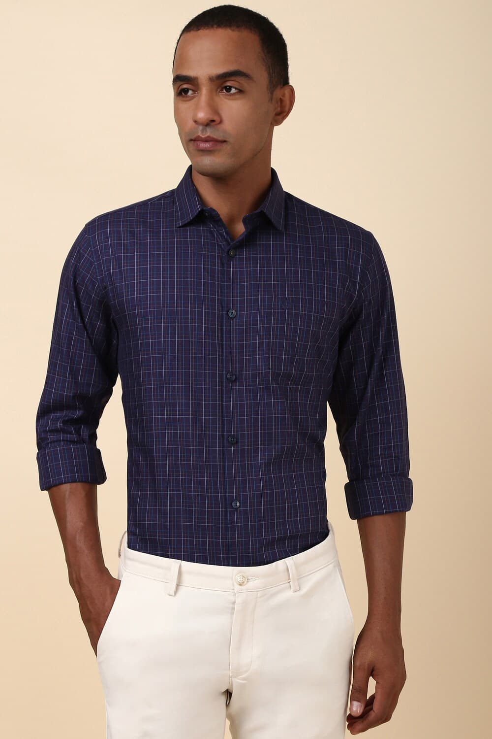 Men Purple Regular Fit Checked Full Sleeves Formal Shirt