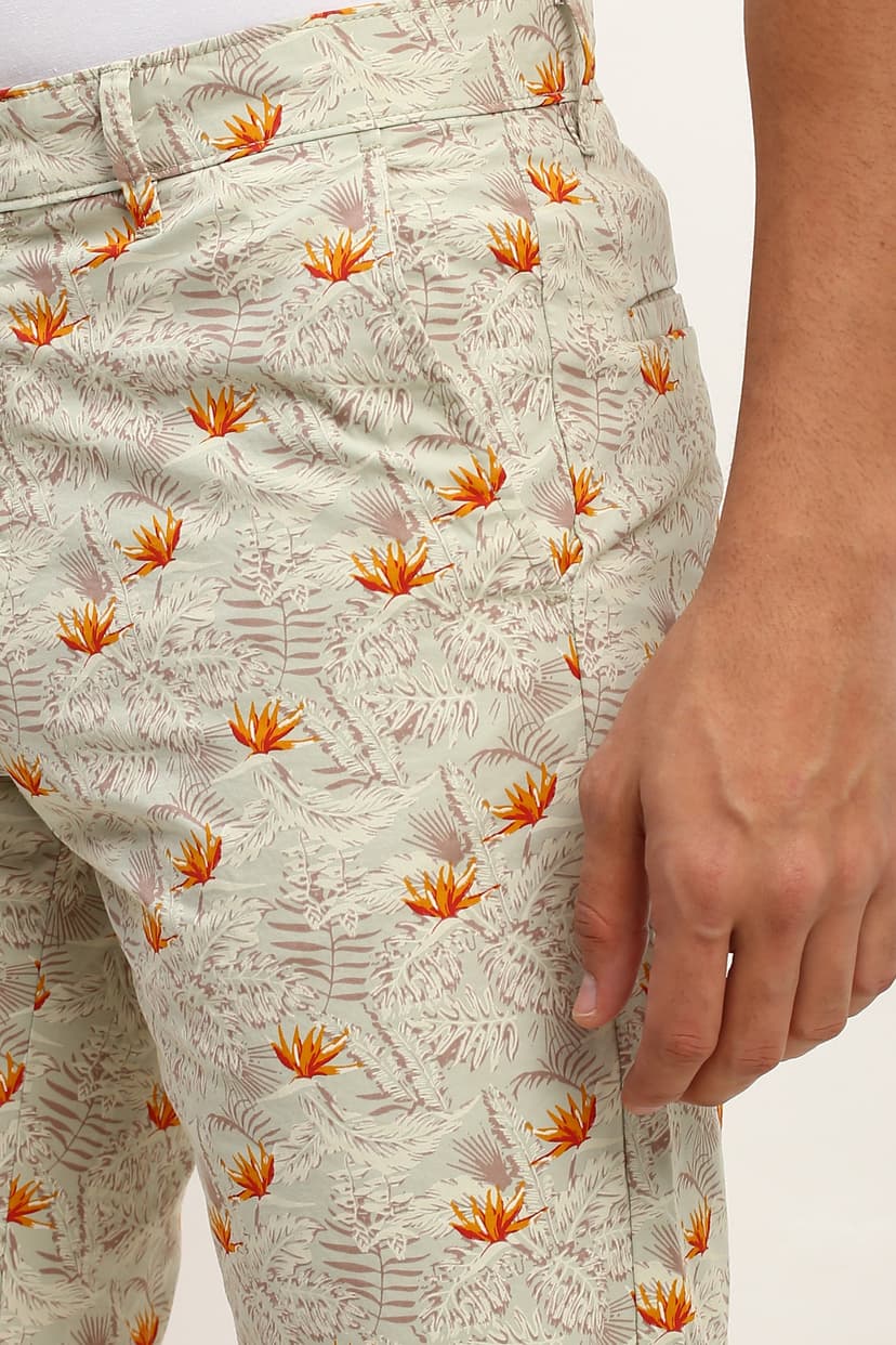 Men Green Printed Slim Fit Shorts